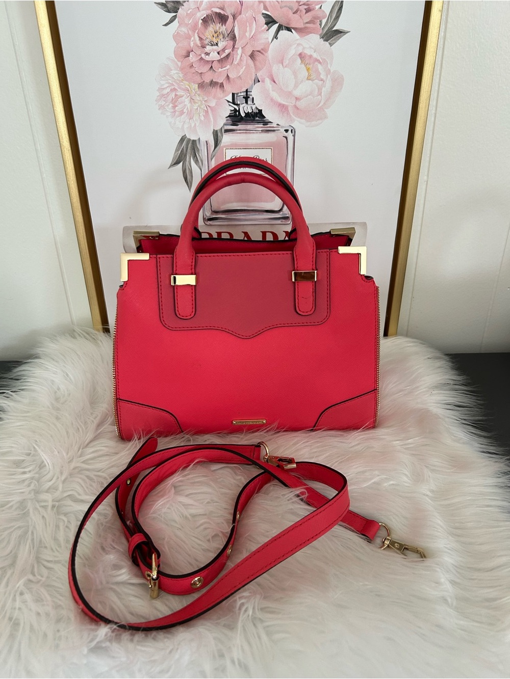 Rebecca Minkoff Red Structured Satchel Crossbody Bag Gold Hardware Top Handle - Picture 9 of 13